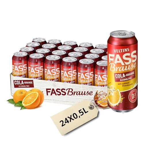 VELTINS Fassbrause Cola-Orange Alkoholfrei EINWEG  24 x 0,5 l Dose  – Koffeinhaltiges Erfrischungsgetränk mit Cola-Orange-Geschmack 0,0 % Alkohol – mit echtem Fruchtsaft spritzig & fruchtig