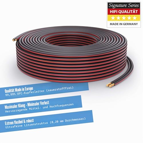 PureLink Lautsprecherkabel OFC 2x2,50mm² (0,20mm), 10,0m, schwarz mit roter Kennlinie