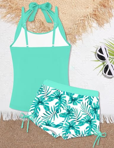 Image of Girls Swimsuit 2 Piece Halterneck Girls Tankini Swimsuit Drawstring Printed Swim Shorts Girl Bathing Suit for 7-18T