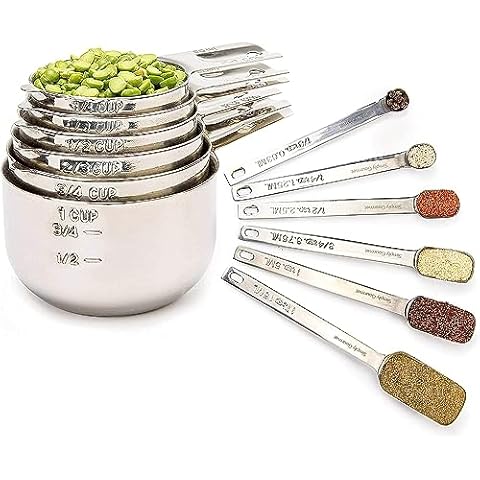 Simply Gourmet Measuring Cups and Spoons Set of 12, 304 Premium Stainless Steel, Stackable Cups Long Handle Spoons Fits Narrow Jars, Kitchen Gadgets for Liquid & Dry Ingredients Cooking Baking Cover