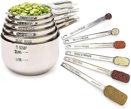 Comparison: Best Measuring Cups And Spoons Set 4 Simply Gourmet Measuring Cups and Spoons Set of 12 – 18/10 Stainless Steel Kitchen Gadgets – Stackable Design with Long Handle Spoons – Fits in Jars – Cooking & Baking Measuring Set for Dry & Liquid