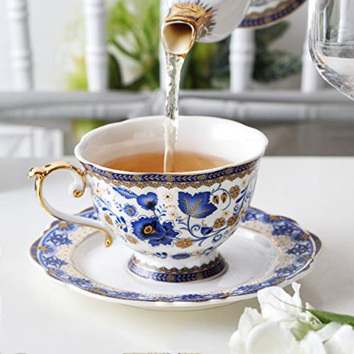 fanquare Blau Blume Fine Bone China Teetasse Set, Vintage Porzellan Kaffeetasse und Untertasse, 200ml