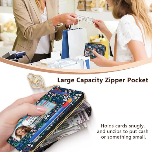 Image of Giancomics Slim Wallet Credit Card Holder Women, Cute Cats Flowers Rfid Blocking Small Card Case, Keychain Thin Pocket Curved Zipper Wallet, Travel Card Holder PU Leather ID Window, Ladies Female Gift