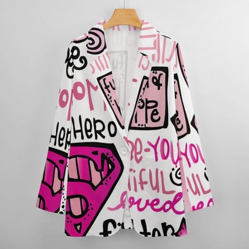Pink Ribbon Flag Breast Cancer Awareness-1 Blazers for Women Fashion Business Casual Office,Elegant Jacket Coat with Pockets2