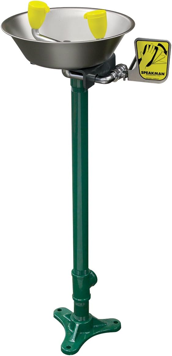 Speakman SE-583 Traditional Series Pedestal-Mounted Emergency Eyewash for Dangerous Worksites, Yellow
