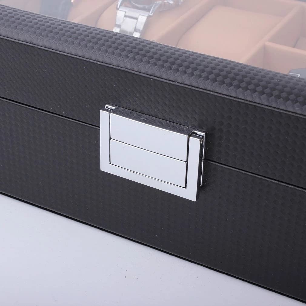 XBTGS Caja de reloj de fibra de carbono y poliuretano de 6/8 rejillas, organizador de gafas de sol, colección de joyas, soporte de exhibición portátil,