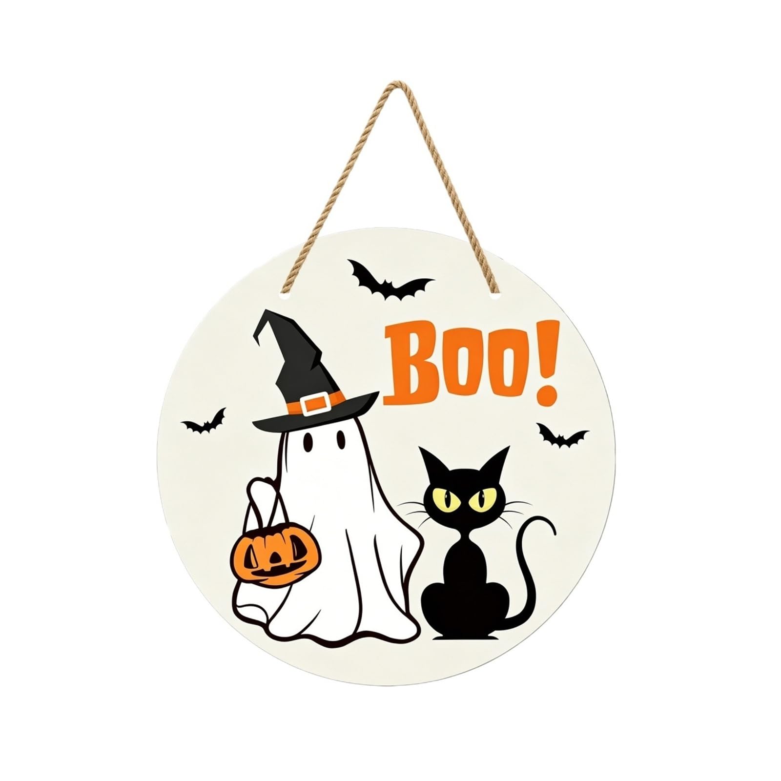 OTKSMDYY Halloween Party Atmosphere Decoration Door Ornament Ghost Pumpkin Black Cat Wooden Front Wall Sign(Halloweenlistingtypee-1pcs)