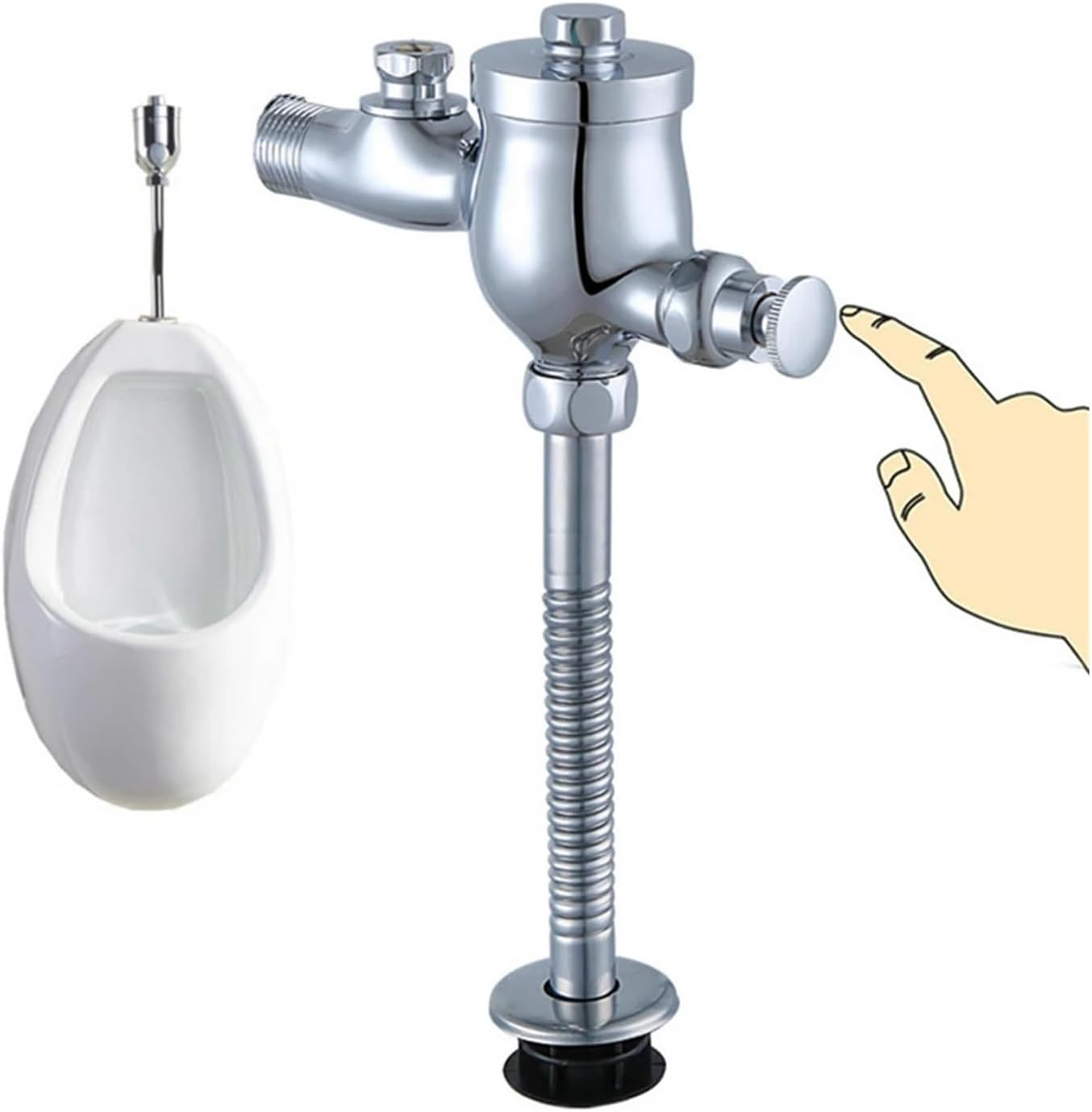 Manual Urinal Flushometer Button Automatic Shutoff Urinal Flush Valve Chrome Finish Easy To Operate High-Traffic Areas