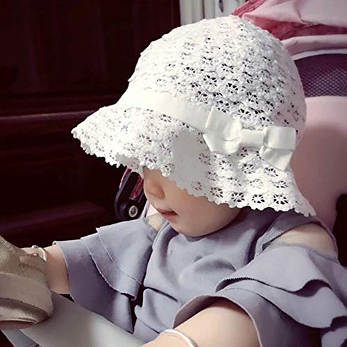 Soft Cotton Lace Breathable Uv Protective Bucket Sun Hat Summer Outdoor Beach Princess Cap For Toddlers Girls Baby Kids(White, 18.9''(6-12Months)) #TOP3