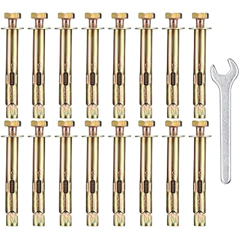 18 Pcs Expansion Screw Bolts, M6 x 8 x 60 mm Hex Bolt Sleeve Anchor Bolts, Heavy Duty Concrete Masonry Brick Wall Fixings Plugs Bolts Screws Cover