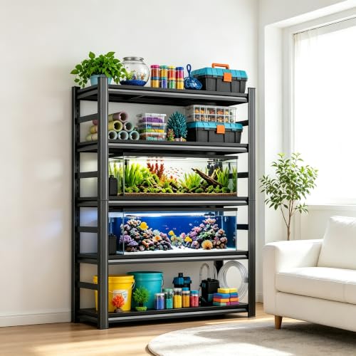 Image of Fish Tank Stand, Aquarium Stand with Storage, Heavy Duty Storage Shelves for 20-30 Gallon Tanks, Adjustable Metal Shelves, Black