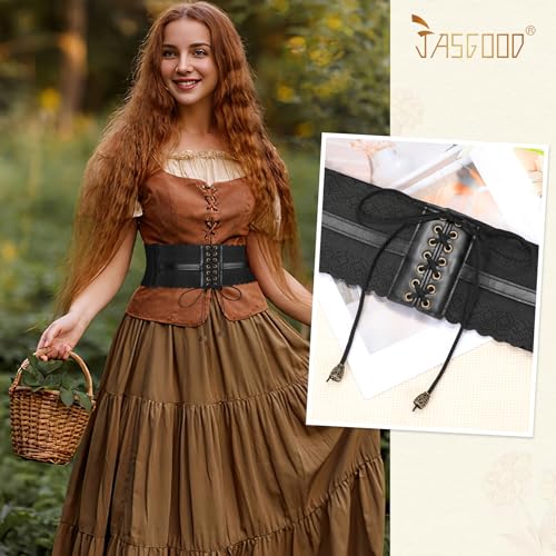 JASGOOD Wide Elastic Waist Belt Costume Cinch Belts for Women Lace-up Corset Belts for Dress Halloween Cosplay2