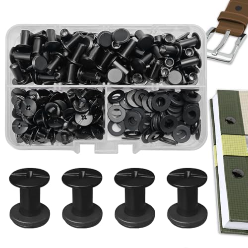 SHSMPXOY Chicago zestaw 80 wkrętów do książek, ze stali nierdzewnej M5 x 10 mm, śruby do introligatora, nitów do skóry, toreb, książek, obroży, plecaków, smyczy dla psów (kolor matowy czarny)