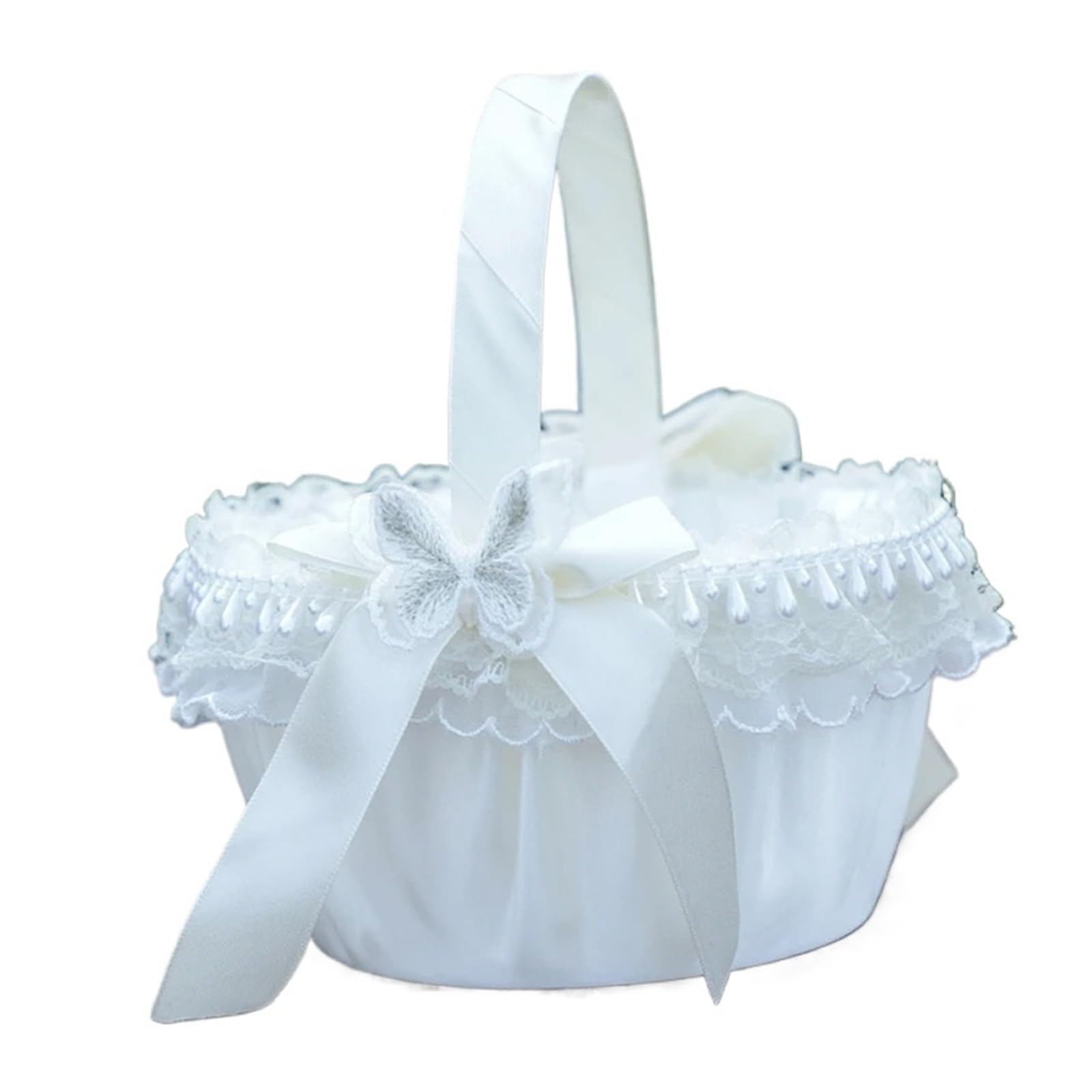 Hamper Basket Wedding Flower Basket Portable Basket Girls Bridesmaid Flower Petal Basket Party Wedding Supplies(White2)