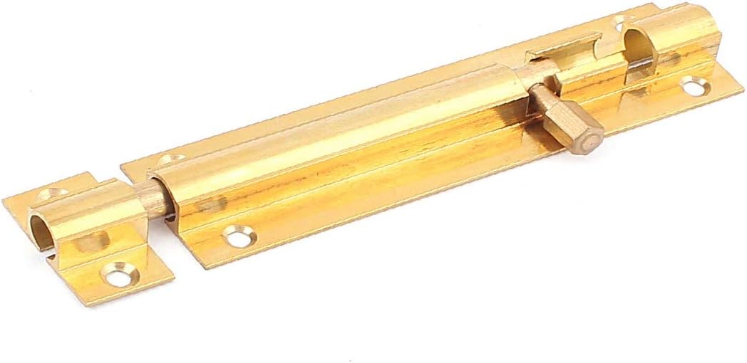 SkaNka Door Lock Bolt, Latch SlidingBolt,Padlock Hasp, 4" Long Featured Brass Door Security Reliable Efficacy Latch Sliding Lock Docking Connecting Bolt Gold Tone