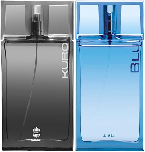 Ajmal Blu EDP Aquatic Woody Perfume 90ml for Men and Kuro EDP Aromatic Spicy Perfume 90ml for Men