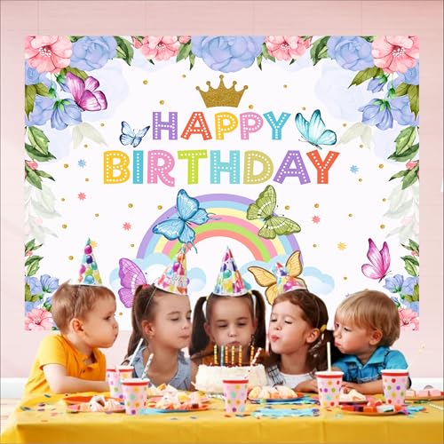 Image of Butterfly Birthday Backdrop 5x4 Ft | Backdrops for Decoration | Birthday Decoration Backdrop | Banner for Kids Theme Party