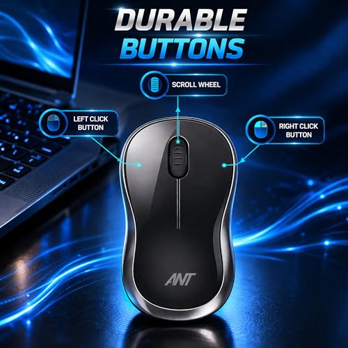 Image of Ant GLOBE15 Wireless Mouse |2.4GHz High-Speed Connectivity |1200 DPI Optical Tracking |12M Battery Life |10m Range USB Plug & Play, Lightweight Ergonomic Design for Laptop,PC,Mac,Windows -Black /Silver