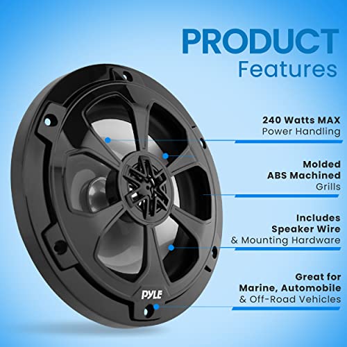 Image of Pyle 6.5 inch Marine Speakers, 2-way Coaxial /Component Waterproof Speakers, 240 Watt Butyl Surround Sound and Surface Mount Capability - Black Pair