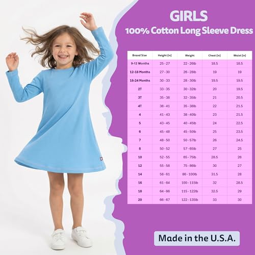 Image of City Threads Girls' 100% Cotton Long Sleeve Dress - Active Kids School, Playing, Parties - Made in USA