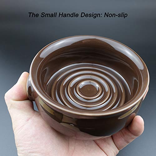 Bicrops Keramik-Rasierseifenschale für Herren, rutschfester Griff, breite Öffnung, großes Fassungsvermögen, einfacher zu schäumen, braun - Image 4