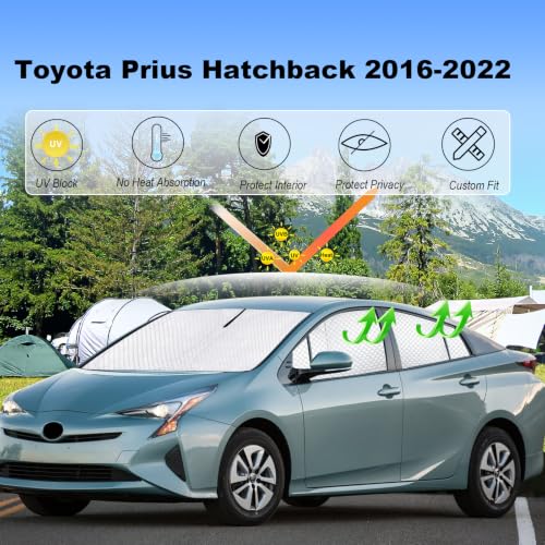 Image of KMF 6pcs Sun Shades for Toyota Prius Hatchback 2016-2022 Accessories (Not for Prius C or V),Full Car Window Covers Sunshade for Windshield Side Rear, UV Block and Privacy Blackout for Camping