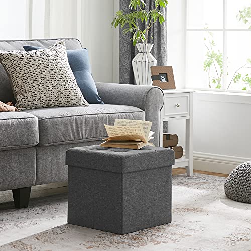 SONGMICS Sitzhocker mit Stauraum, faltbarer Hocker, Fußhocker, Falthocker, Sitzwürfel für Wohnzimmer, Schlafzimmer, 38 x 38 x 38 cm, dunkelgrau LSF27Z