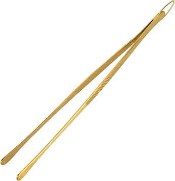 Snailhouse Kitchen Tweezer Tongs, 12 Inches Stainless Steel Heavy Duty Long Fine Chef Metal Skinny Cooking Tweezers for Serving Food, Gold