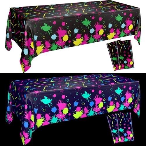 APUXXJUPA Manteles de mesa brillantes para fiestas, decoraciones de cumpleaños de neón que brillan en la oscuridad, para suministros de fiesta de luz negra, paquete de 4, 130 x 220 cm