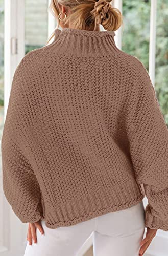 Image of ZESICA Women's Turtleneck Batwing Sleeve Loose Oversized Chunky Knitted Pullover Sweater Jumper Tops,Khaki,XX-Large