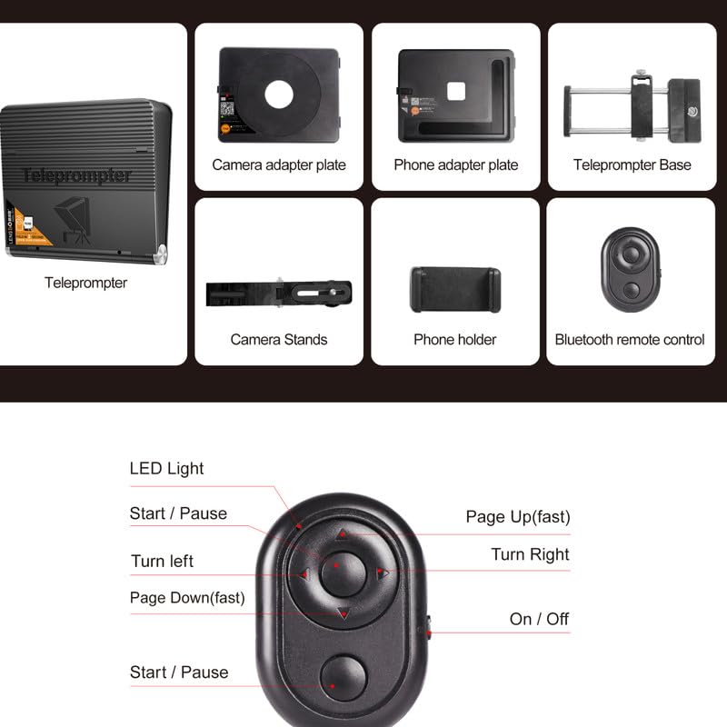 LENSGO TC7 II Faltbarer Teleprompter für Kamera/Smartphone – tragbar, Bluetooth-Fernbedienung, hochauflösendes Display, universelle Kompatibilität (Universalversion für Kameras)