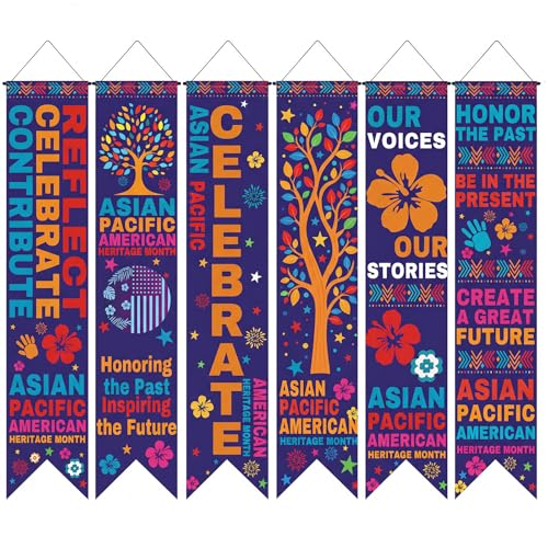 Hahafelt 6 Pcs Asian American and Pacific Islander Heritage Month Decorations Banner 61 Inch AAPI Heritage Month Bulletin Board Banner AAPI Porch Door Hanging Decor for Wall Classroom Office Party