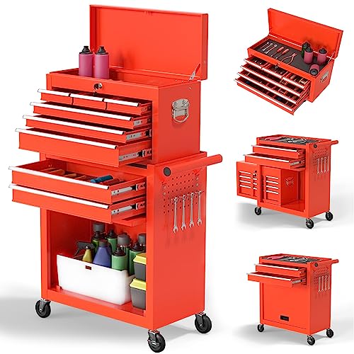Yaciente 8-Drawer High Capacity Rolling Tool Chest, Tool Box With Drawers And Wheels, Toolbox On Wheels With Cabinet, Portable Tool Chest On Wheels(Red) #TOP24