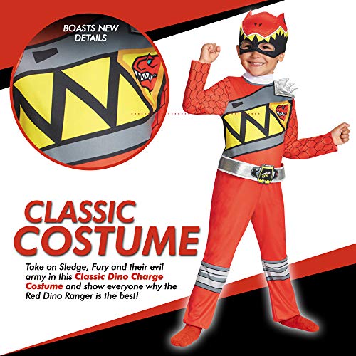Red Power Rangers Costume For Toddlers. Official Licensed Red Ranger Dino Charge Classic Power Ranger Suit With Mask For Boys & Girls, Medium (3T-4T) #TOP2