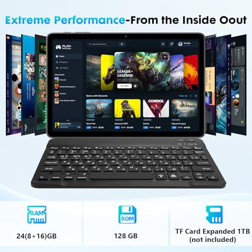 Aobante 10 Inch Tablet, Android 15 with 24GB RAM + 128GB ROM (1TB Expandable), Octa-Core, 1280x800 IPS HD Touchscreen, 5MP+8MP Dual Camera, 6000mAh, Tablet with Keyboard, Mouse, Widevine L1(Blue) - Image 2