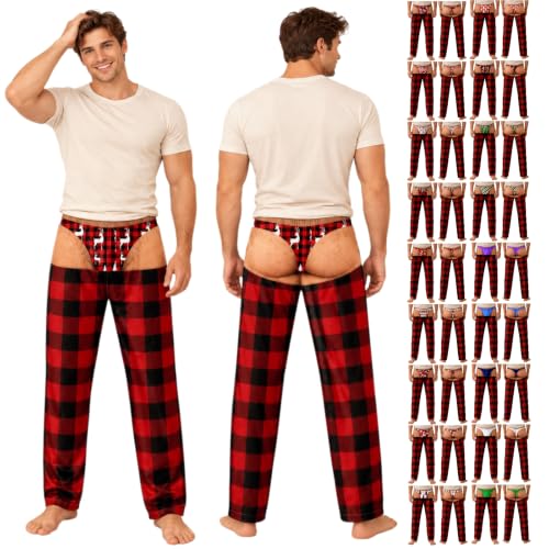 Christmas Pj Pants,Funny Pajama Pants For Men Custom Skin Tone Butt Print Elastic Waisted Ugly Christmas Pj Pant Claus Hairy Holiday Sleepwear Lounge Bottoms,Red4,L - image 1