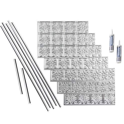 Fasäde Traditional Style/Pattern 1 Decorative Vinyl Backsplash 15 Sq Ft Kit In Brushed Aluminum #TOP14