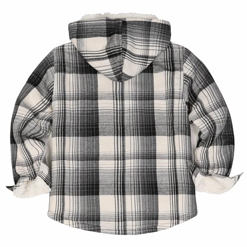 Image of ThCreasa Boys Plaid Flannel Jackets Sherpa Lined Zip Up Long Sleeve Warm Flannel Shirt with Hood