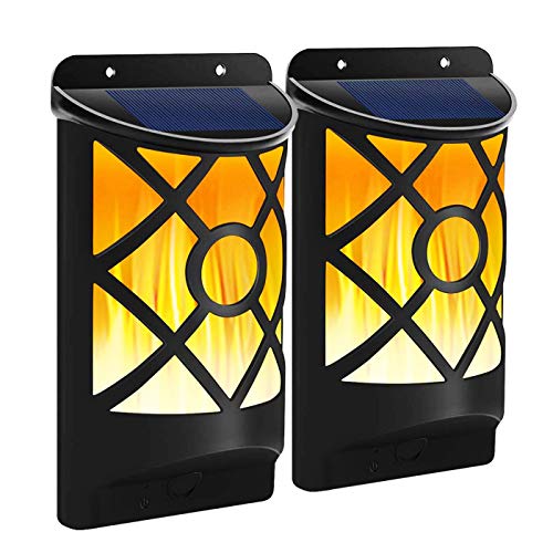 Fitybow Solar Flame Lights Outdoor, Waterproof Flickering Flame Solar Lights Dark Sensor Auto On/Off 66 Led Solar Powered Wall Mounted Night Lights Lattice Design For Patio Deck Driveway (2Packs) #TOP4