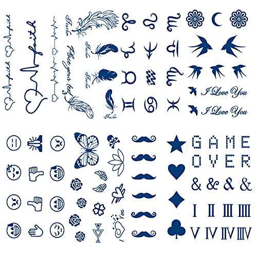 Semi Permanent Tattoos, 8-Sheet 2 Weeks Long Last Waterproof Small Cute Tattoos, 100% Plant-Based Ink Infinity Realistic Tattoos Sticker