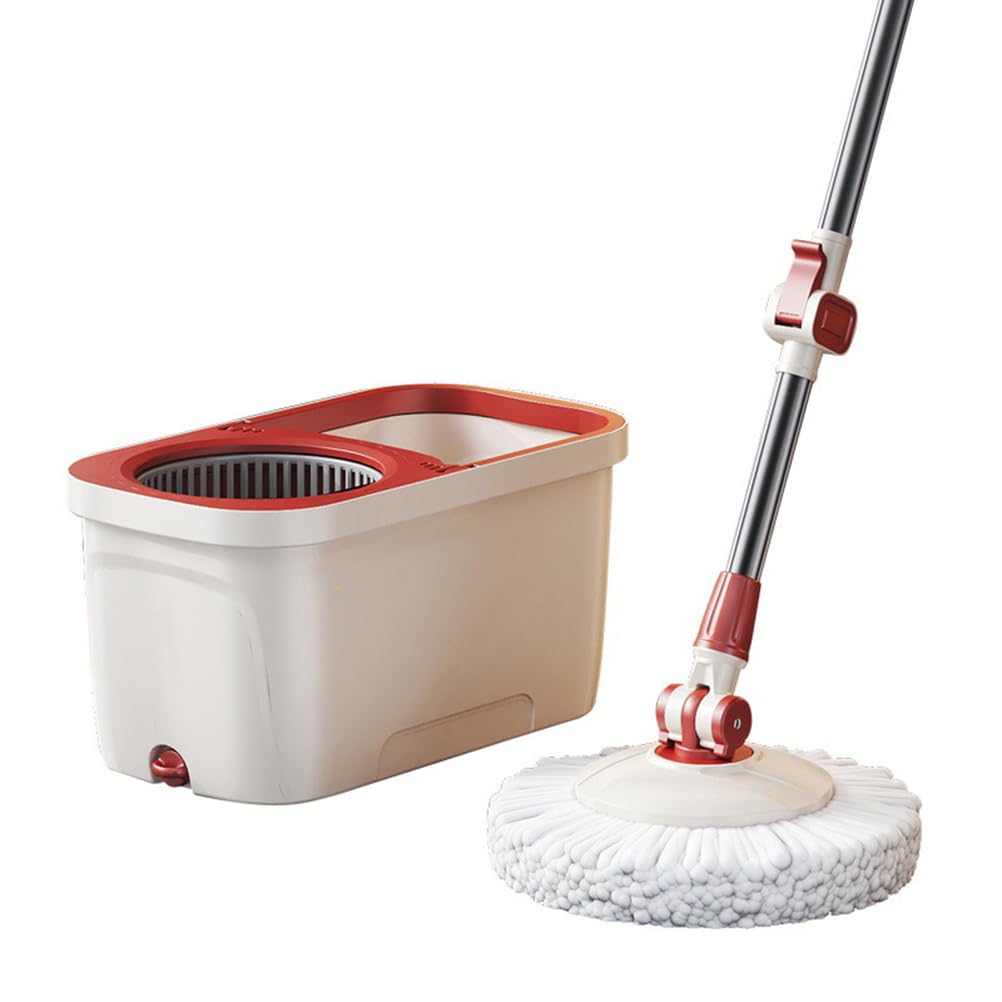 Fregonas, fregona y Cubo, fregona giratoria para Limpiar Suelos, fregona giratoria de 360° con Mango de Acero Inoxidable, fregona de Microfibra con 3 Cabezales para Suelos de Mad