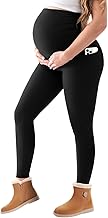 Walifrey Women's Maternity Fleece Lined Leggings with Pockets Over The Belly,Thermal Pregnancy Yoga Pants