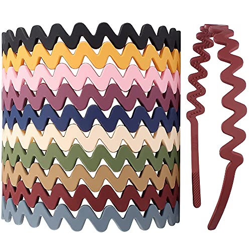FASOTY 10pcs Thin Headbands for Girls and Women Hair Accessories, Nonslip Matte Plastic Headbands with Teeth, Hair Hoop Zigzag Headband Hard Wavy Hair Bands, Skinny Headbands for Teens, Plain Headbands Solid Color