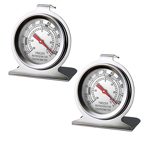 2 Pack Stainless steel Refrigerator Freezer Thermometer Large Dial Thermometer
