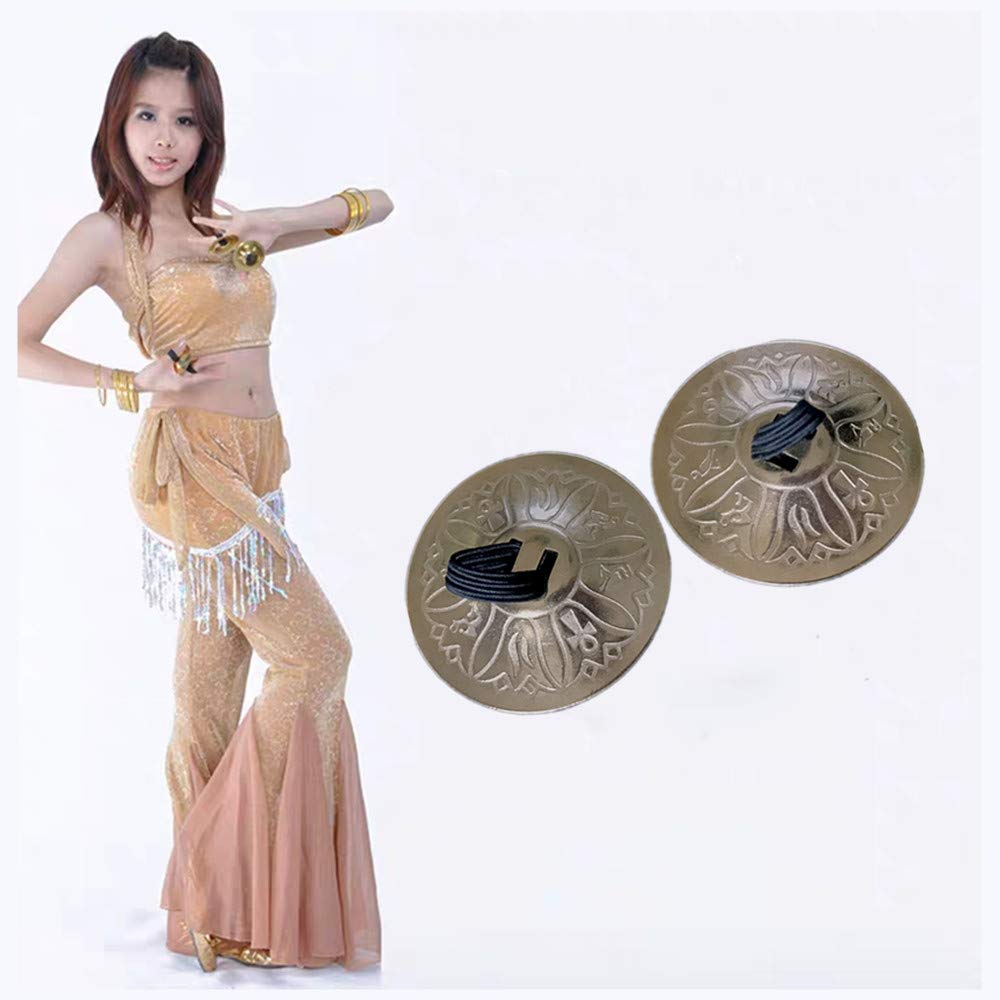 2 Platillos de dedo para bailar el vientre dorados, instrumentos musicales de latón, accesorio para bailar bailarín fiesta