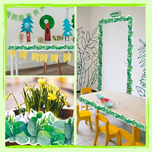Image of 60 Feet Bulletin Board Borders, Scalloped Rolled Border Trim with Floral and Leaves Patterns for School, Classroom & Offices