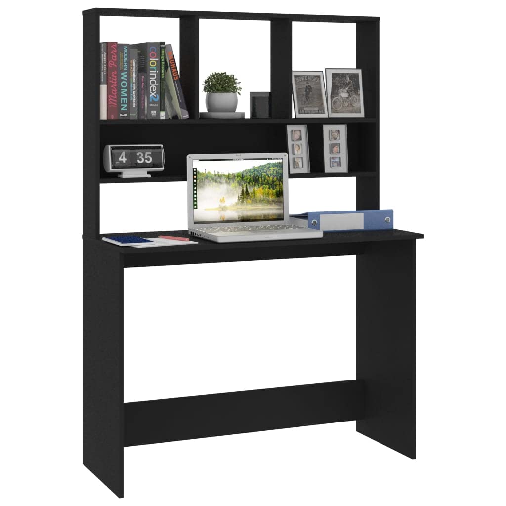 Scrivania con ripiani, colore nero, 110 x 45 x 157 cm, materiale in legno, moderno computer desk per casa, ufficio, molto spazio, salvaspazio