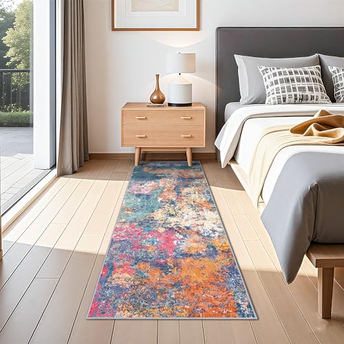 2x6 Hallway Washable Runner Rug - Modern Abstract Stain Resistant Rug Runner for Kitchen Home Indoor Mat for Laundry, Bedroom Non Slip Thin Super Soft Room Decor Floor Carpet 2x6 Colorful/Multi
