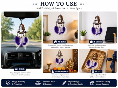 Image of Acrylic Dream Catcher Car Hanging Ornament with Purple and White Feathers - Rear View Mirror Decor for Cars, Spiritual Wall Hanging Decoration for Home, Office and Gift Use (SIVAJI-02)