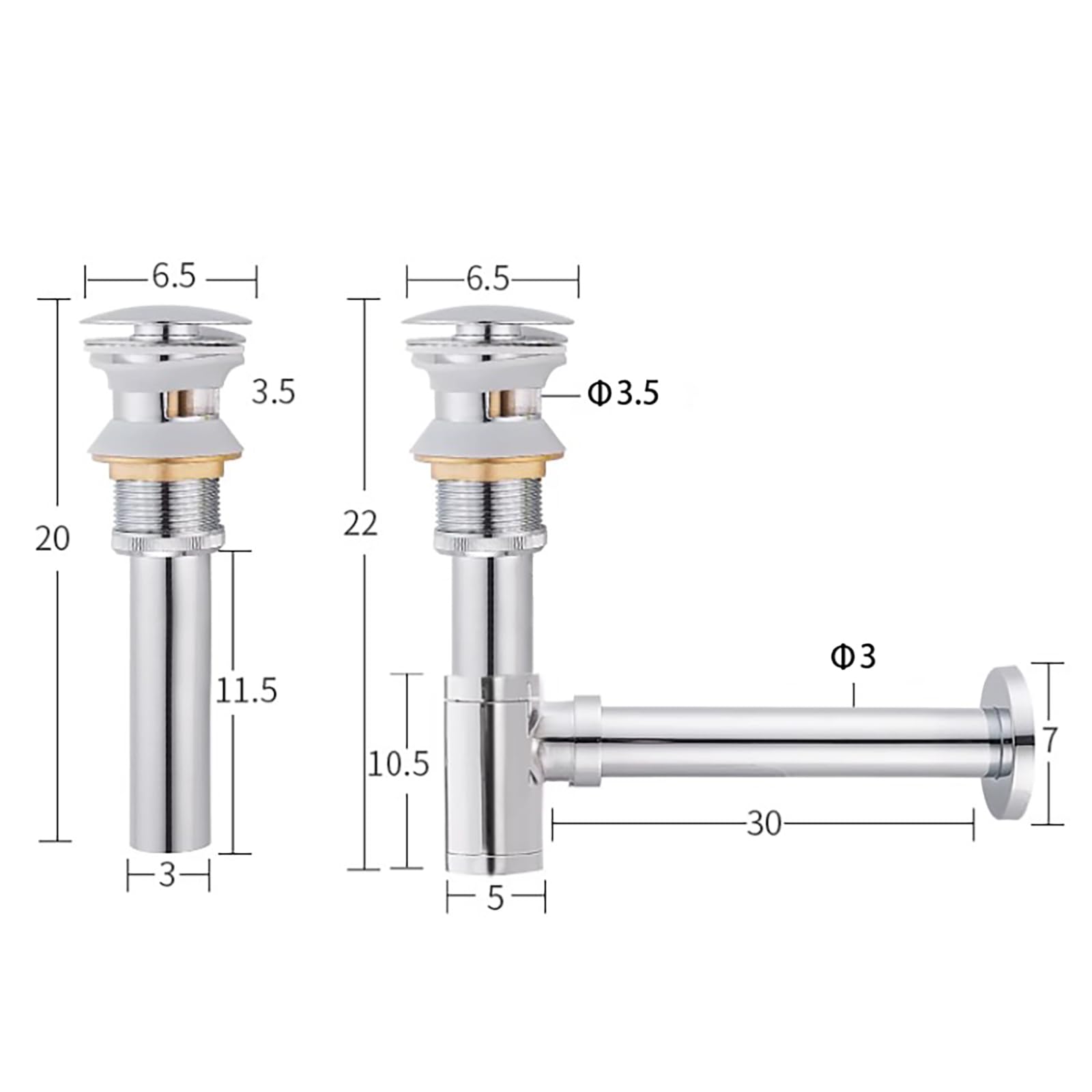 Siphon Waschbecken mit Überlauf,Pop-Up-Ablaufventil,Geruchsverschluss,Waschbecken Ablaufgarnitur,Höhenverstellbar Siphon Spüle